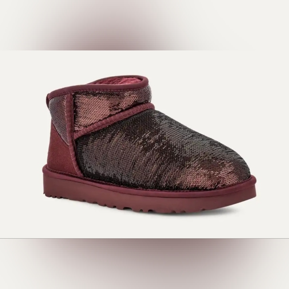 Size 6 - NEW UGG Classic Ultra Mini Mirror Ball Wild Grape Sequin Boots
